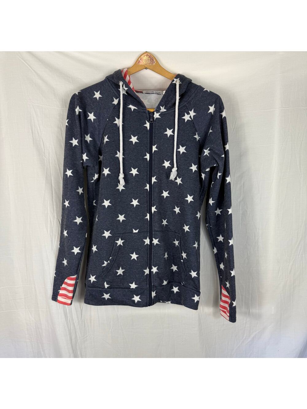 Michelle Mae Patriotic Zip Up Hoodie Sz Small Women's Blue Red Stars